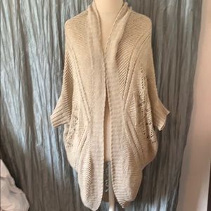 Renee C Beige Coverup Open Knit Sweater Kimono